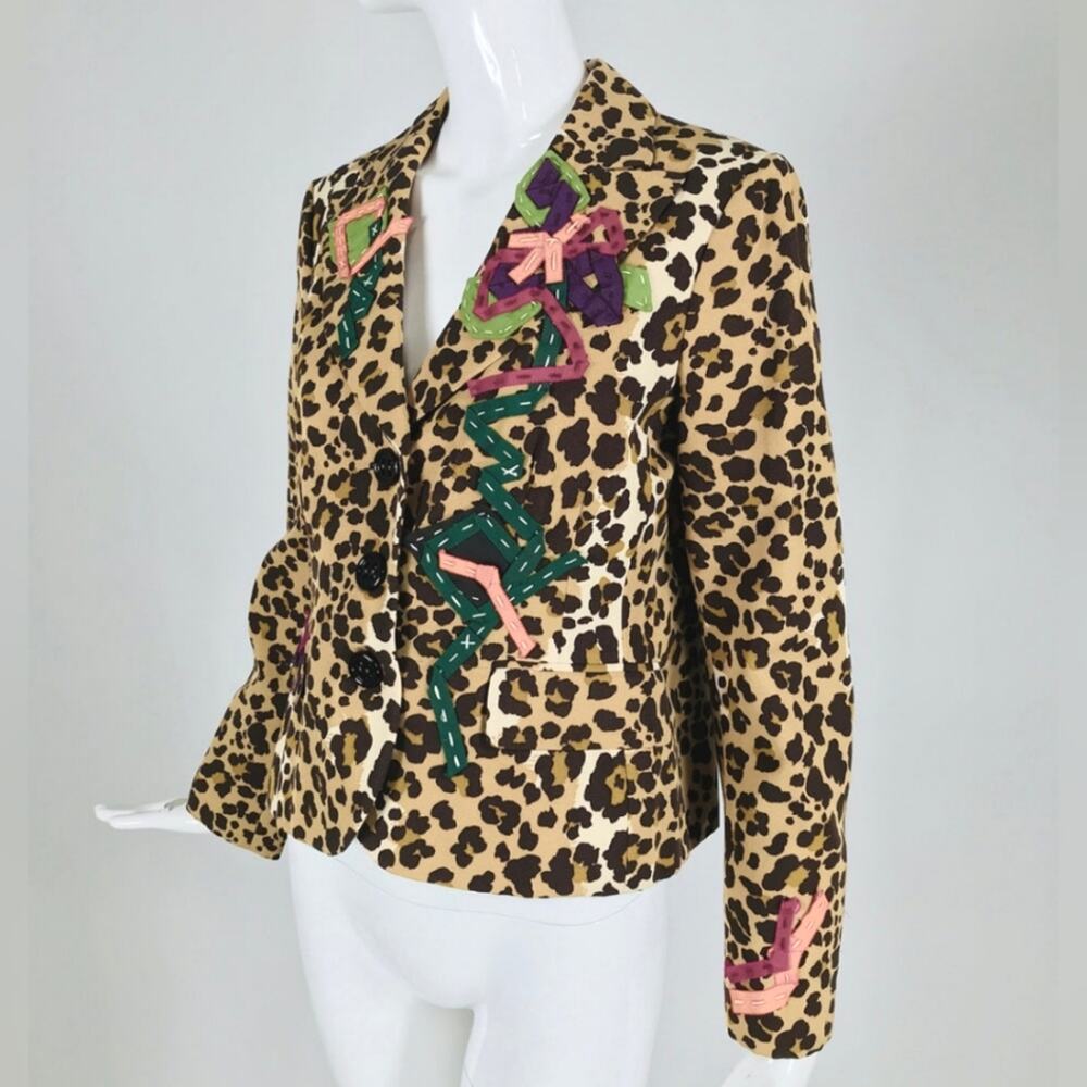 Moschino Vintage Cheap And Chic Leopard Print Faille Ribbon Applique Jacket 90s
